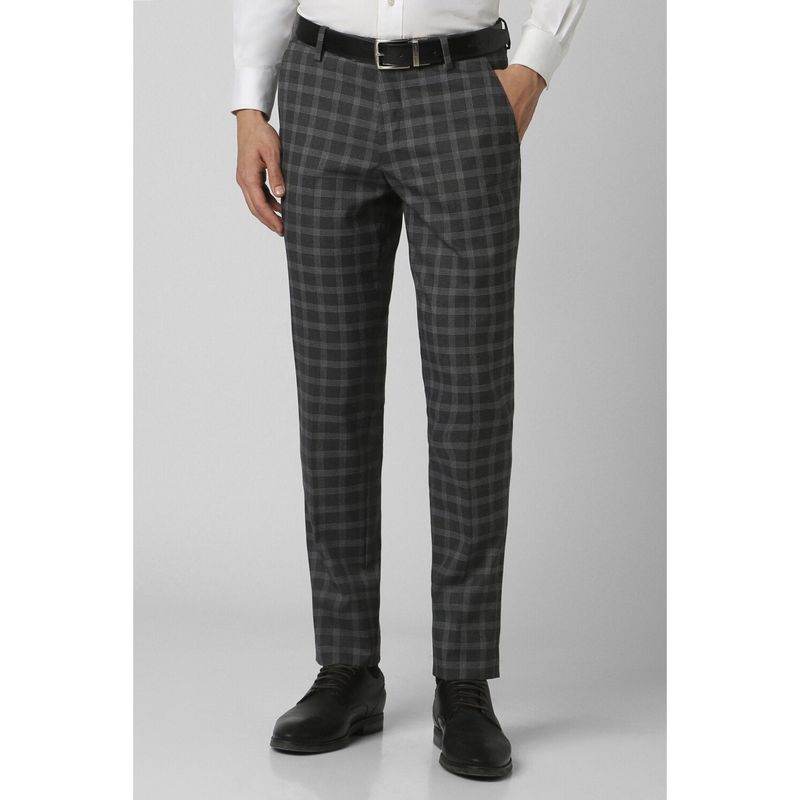 Peter England Men Grey Check Slim Fit Trousers (30)