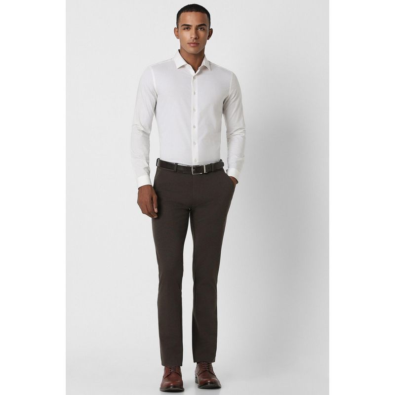 Peter England Men Brown Textured Super Slim Fit Formal Trousers (30)