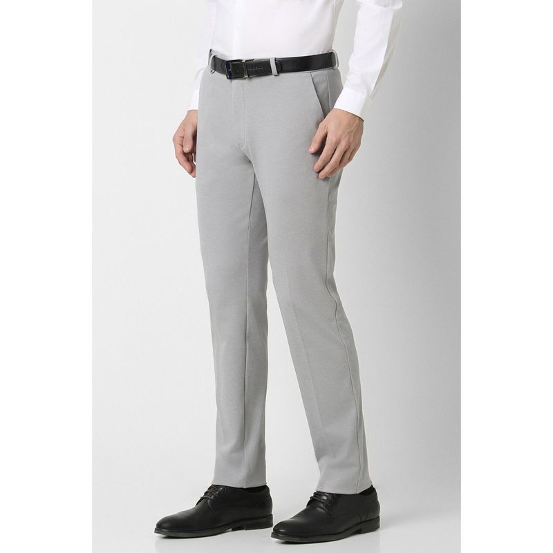 Peter England Men Grey Textured Super Slim Fit Formal Trousers (36)