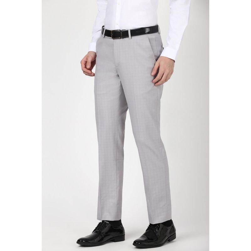 Peter England Men Grey Textured Slim Fit Trousers (30)