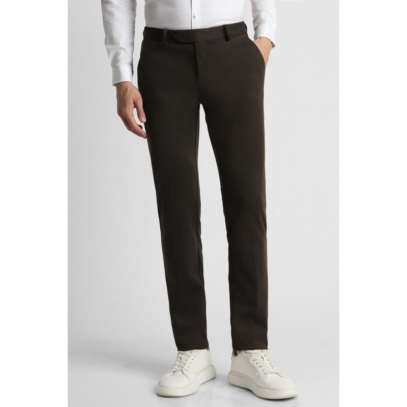 Peter England Men Brown Solid Super Slim Fit Trousers (36)