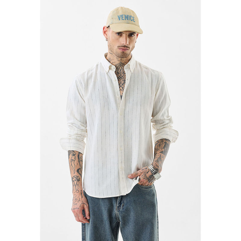 Snitch Men Off White Stripes Casual Shirt (2XL)