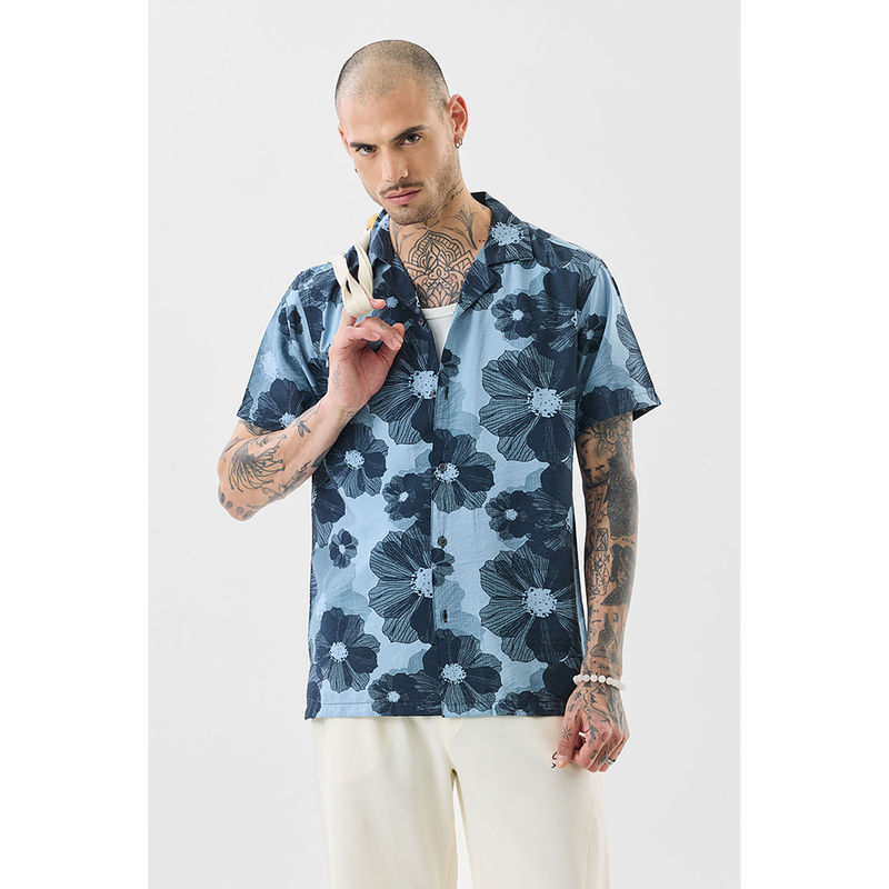 Snitch Men Blue Floral Casual Shirt (S)