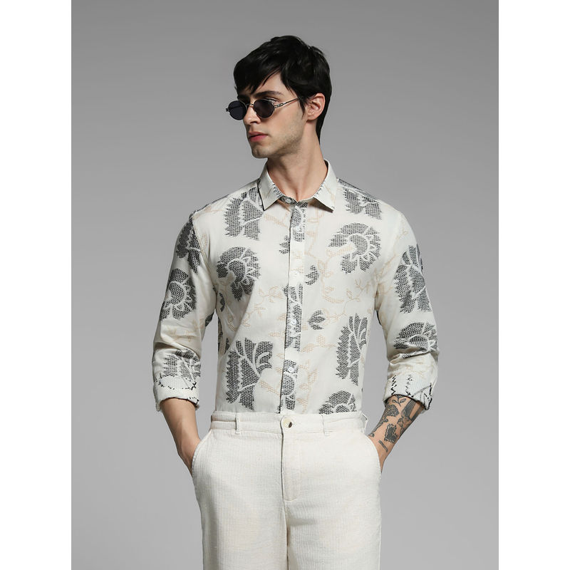 Jack & Jones Men White Printed Formal Shirt (S)