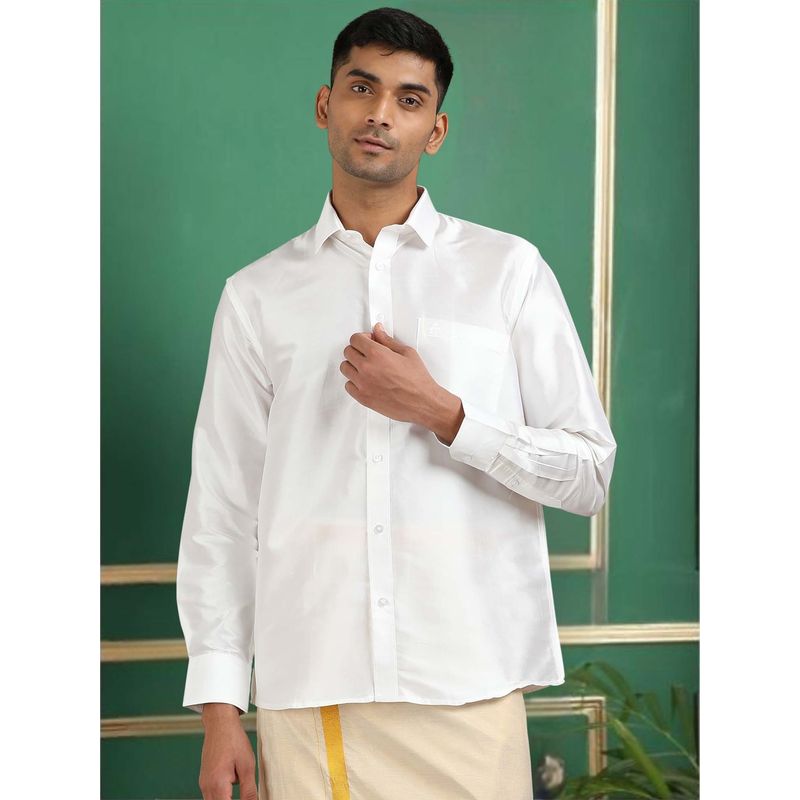 TATTVA Men White Toned Pure Silk Shirt (38)