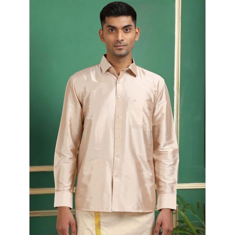 TATTVA Men Copper Toned Pure Silk Shirt (38)