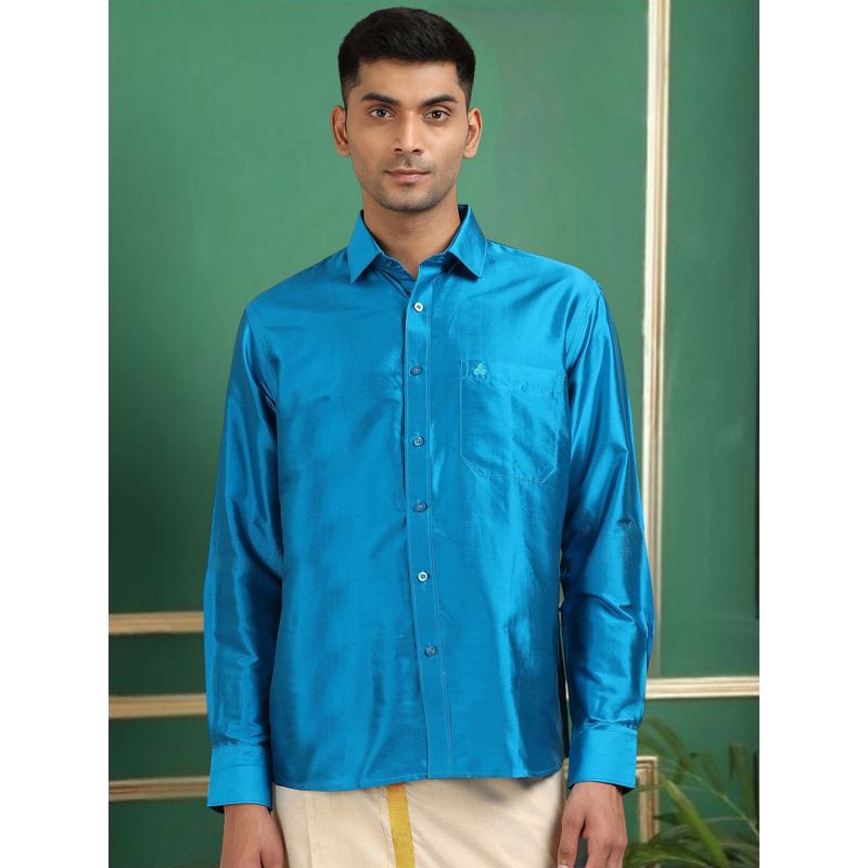 TATTVA Men Blue Toned Pure Silk Shirt (38)