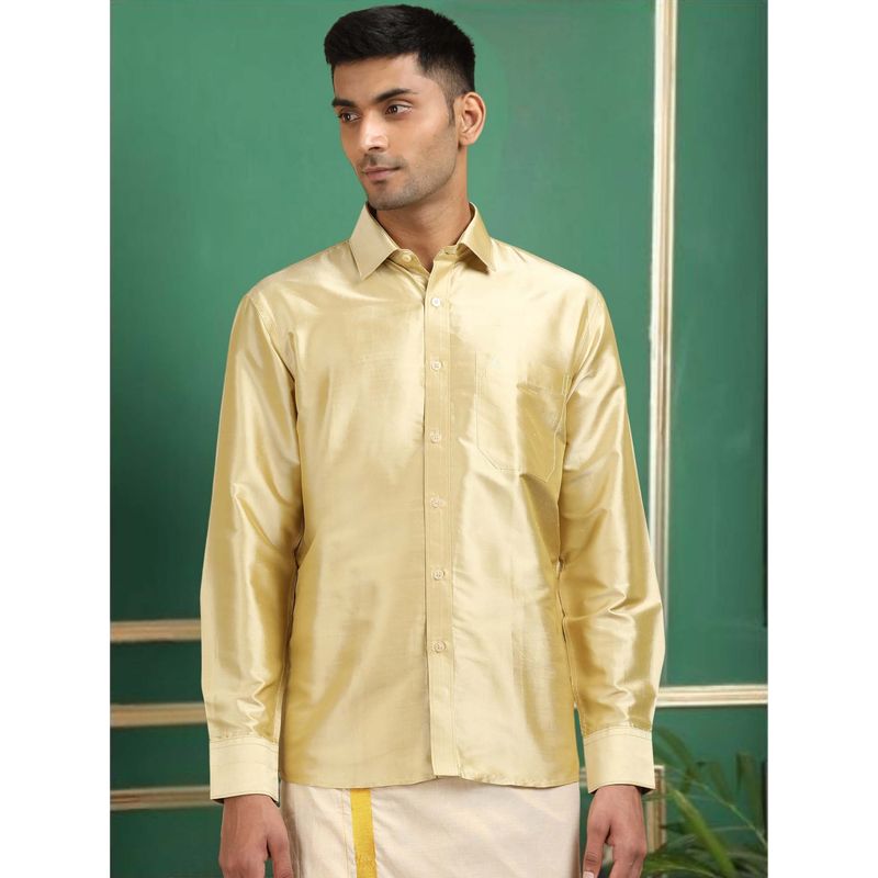 TATTVA Men Gold Toned Pure Silk Shirt (38)