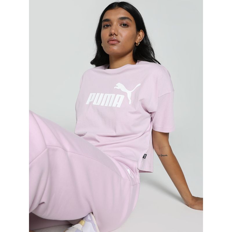 Puma Essentials Cropped Logo Womens Purple T-Shirt (M)