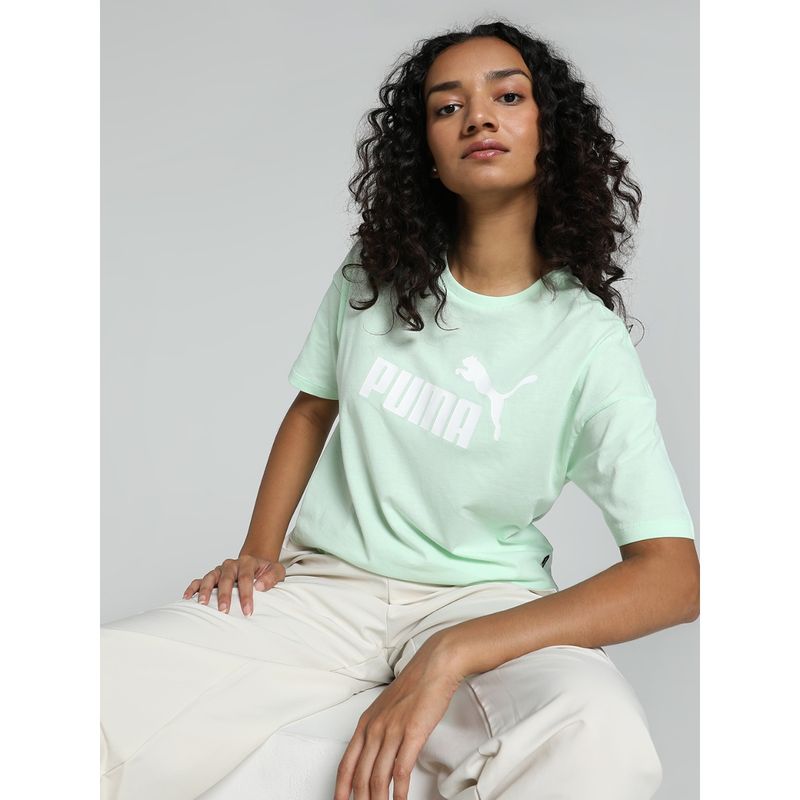 Puma Essentials Cropped Logo Womens Green T-Shirt (L)