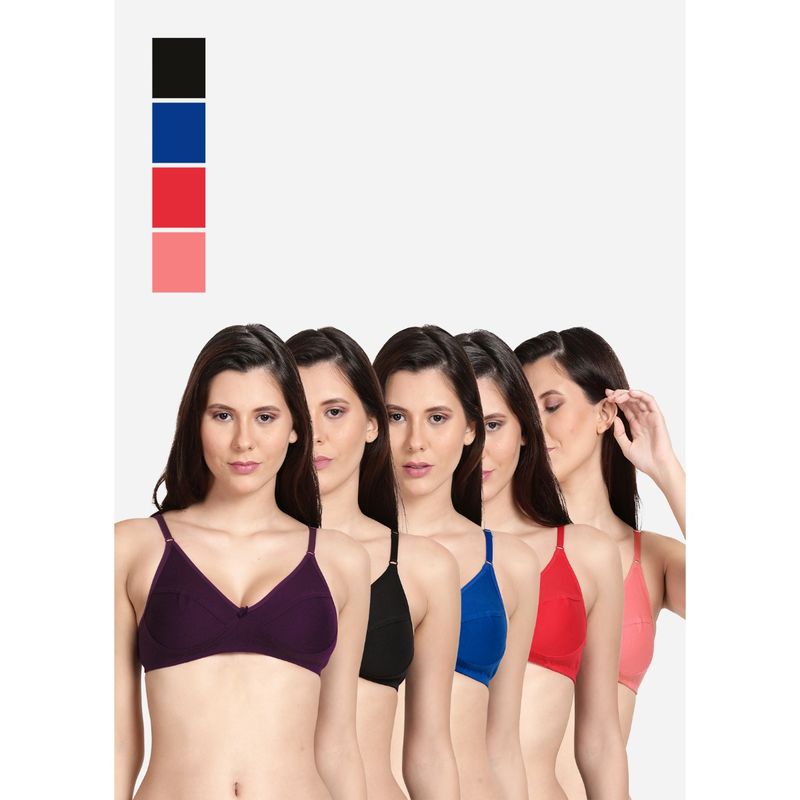 Shyaway Shyle Non Padded Seamed Everyday Bra Multicolor (Pack of 5) (32B)