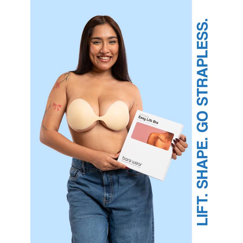 bare wear Beige Adhesive Silicone Easy Lift Bra for Women (A-B)