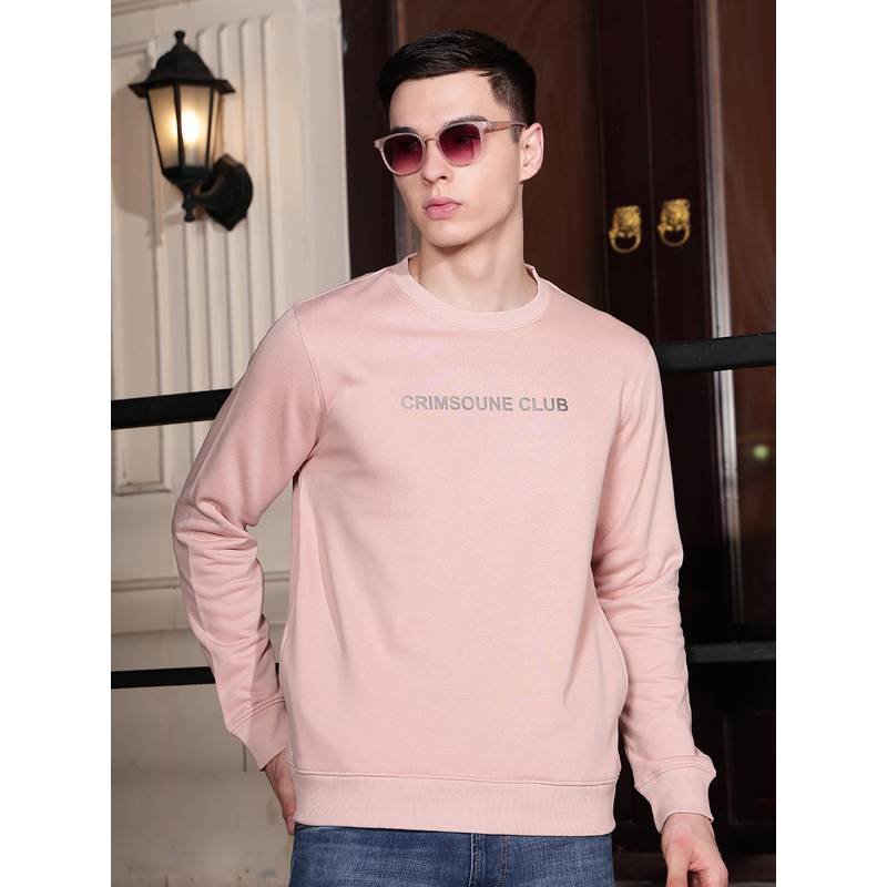 CRIMSOUNE CLUB Men Pink Typographic Print Round Neck Sweatshirt (S)