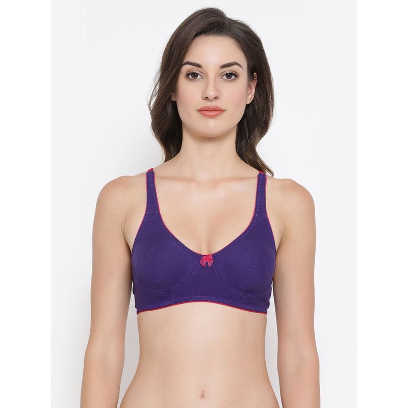Clovia Cotton Rich Solid Non-Padded Demi Cup Wire Free T-shirt Bra - Dark Purple (32B)
