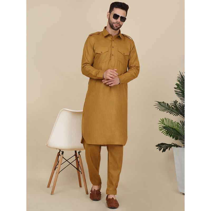Kraft India Men Mustard Pathani Kurta with Salwar (Set of 2) (M)