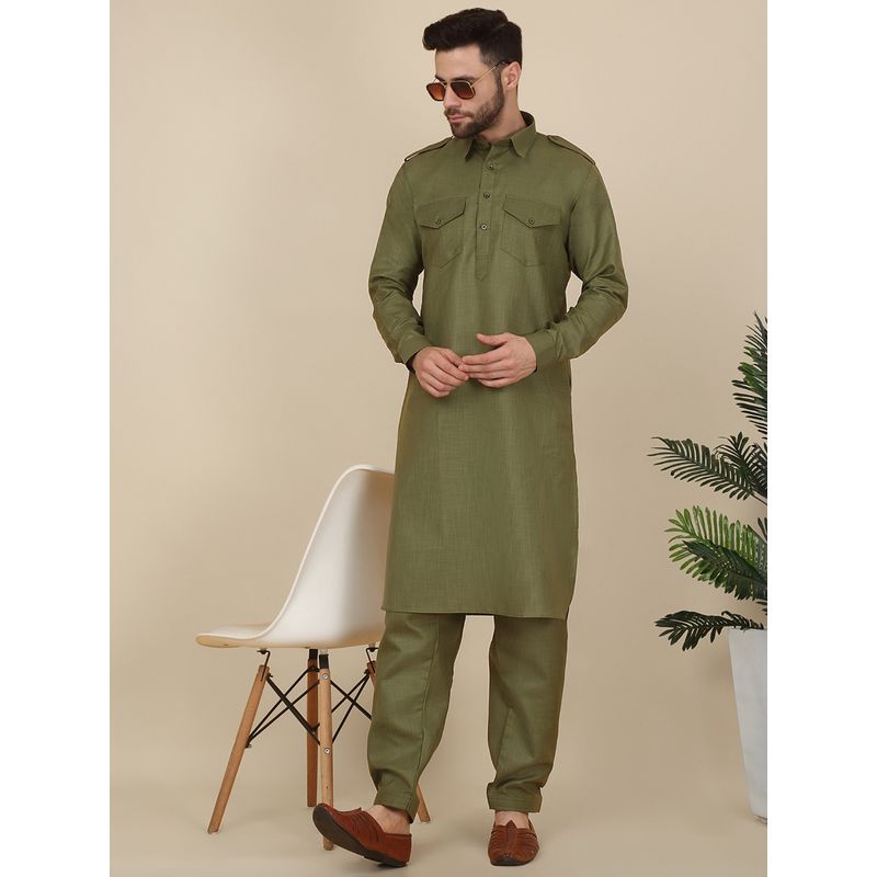 Kraft India Men Green Pathani Kurta with Salwar (Set of 2) (M)