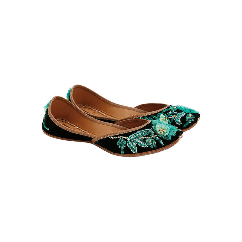 House of Vian Rufat Green Embroidered Juttis (EURO 36)