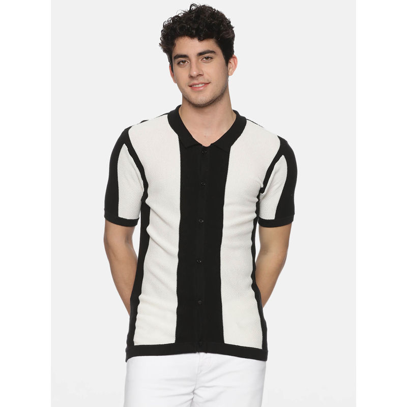 MELVIN JONES Black & White Knitted Polo T-Shirt (S)