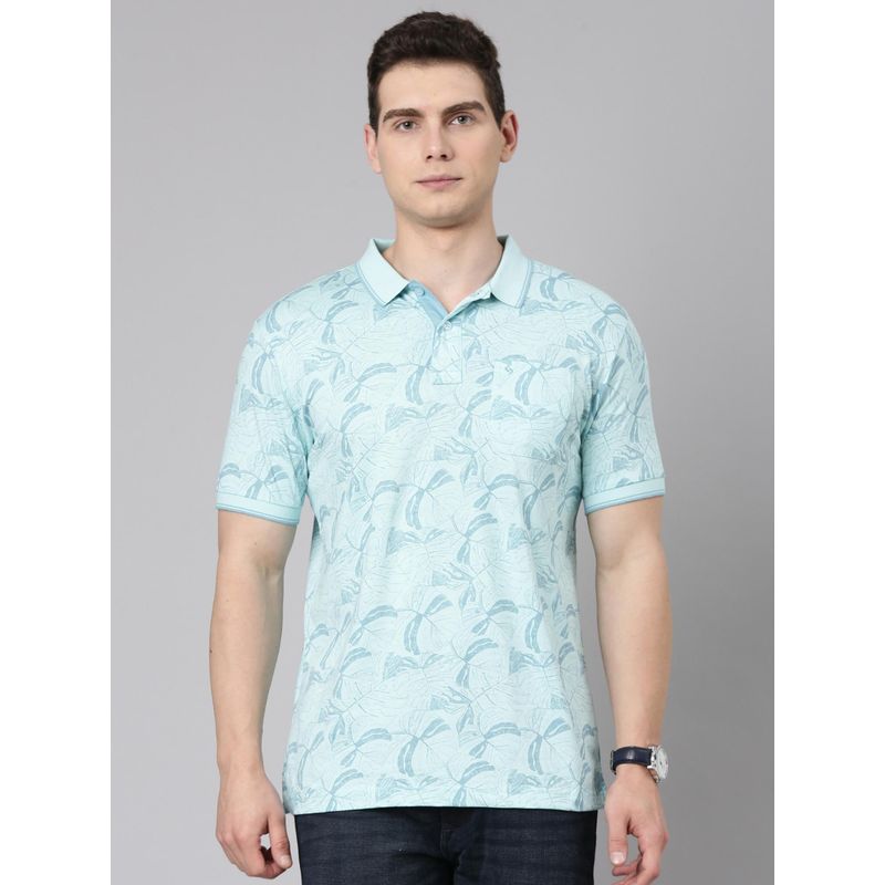 Classic Polo Men Sky Blue Polo Neck Slim Fit All Over Print Cotton T-shirt (M)