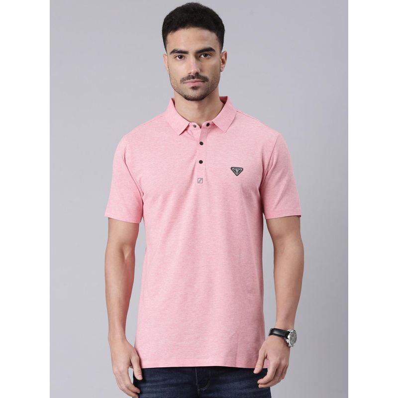 Classic Polo Men Pink Polo Neck Slim Fit Solid Cotton T-shirt (M)