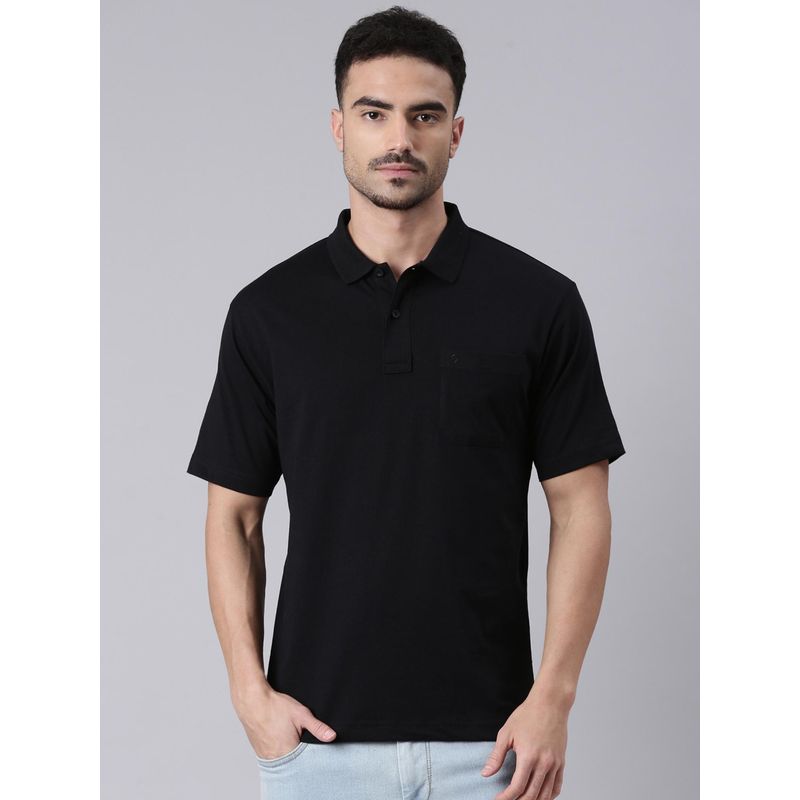 Classic Polo Men Black Polo Neck Solid Cotton T-shirt (2XL)