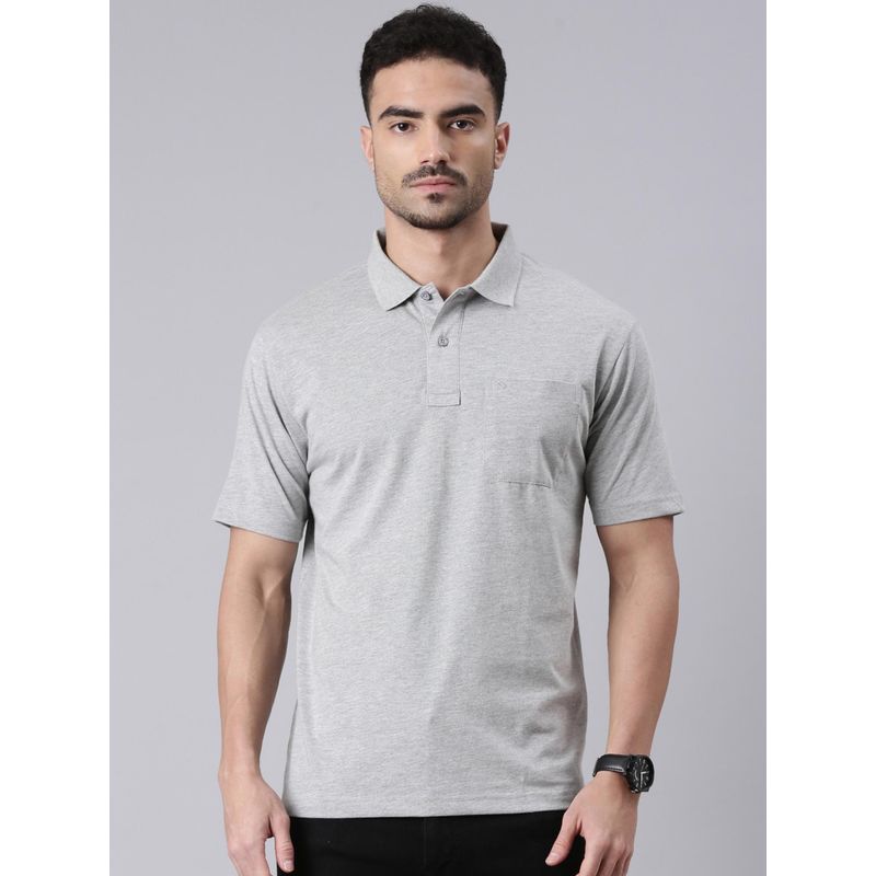 Classic Polo Men Grey Polo Neck Textured Cotton T-shirt (4XL)