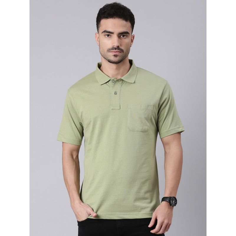Classic Polo Men Olive Polo Neck Solid Cotton T-shirt (5XL)