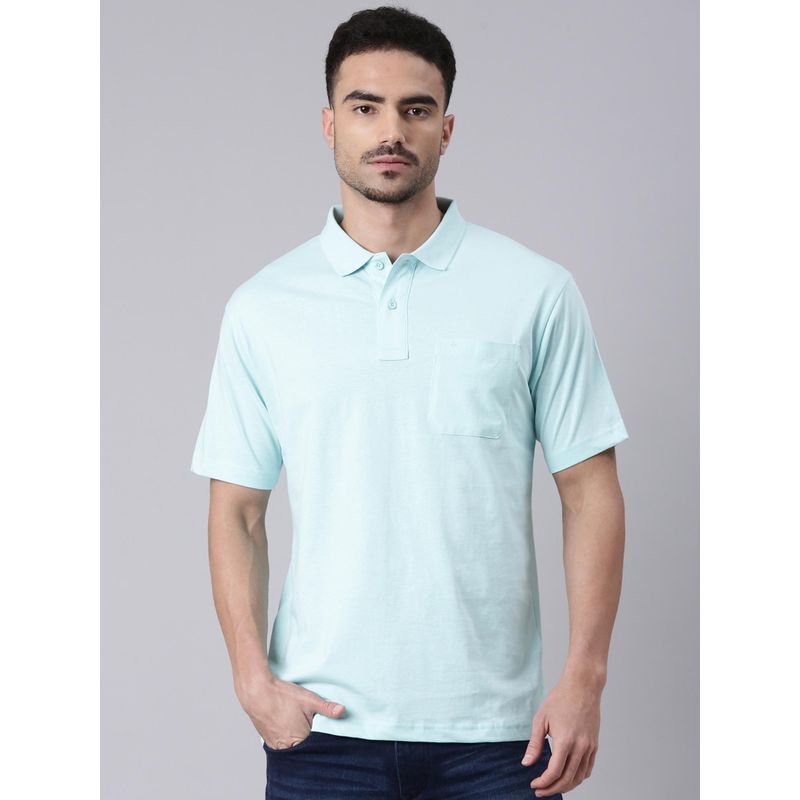 Classic Polo Men Light Blue Polo Neck Solid Cotton T-shirt (M)