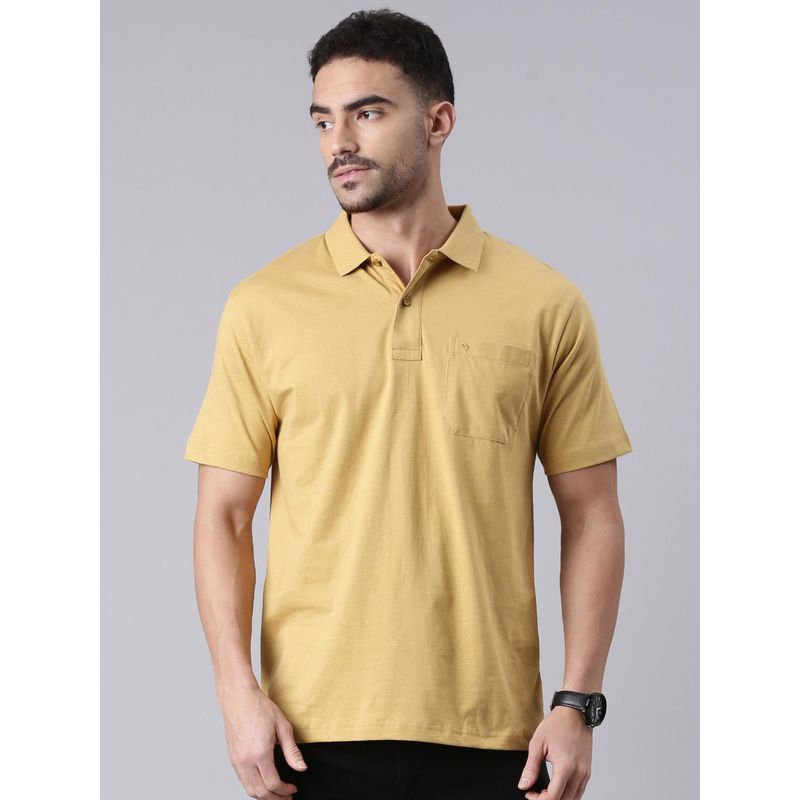 Classic Polo Men Mustard Polo Neck Solid Cotton T-shirt (M)