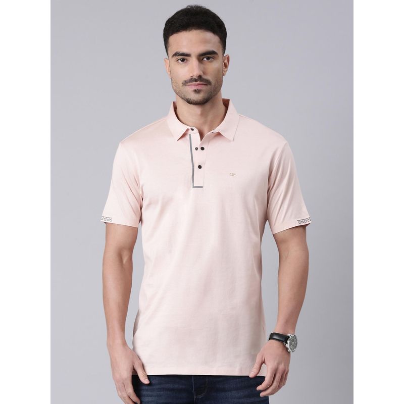Classic Polo Men Light Peach Polo Neck Slim Fit Solid Premium Cotton T-shirt (M)