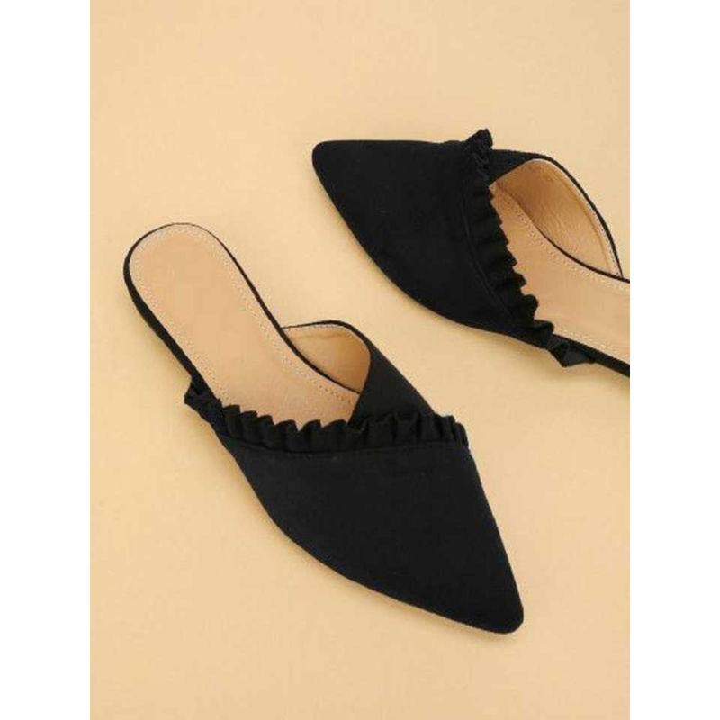 Shoetopia Women Black Solid Velvet Mules (Euro 38)