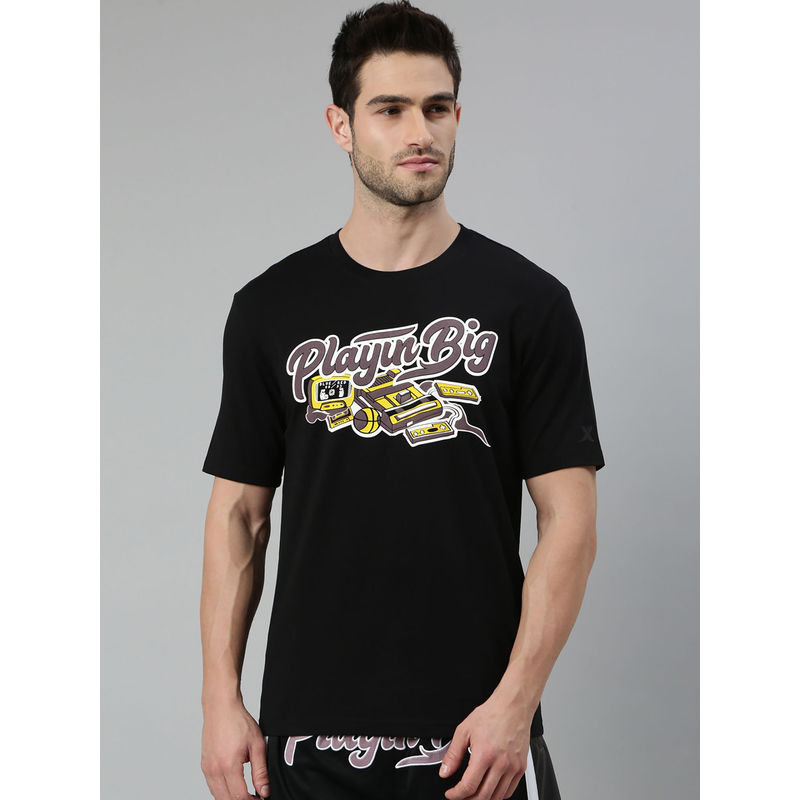 Xtep Black Printed Loose Fit Playing-Big Basketball Series -T-Shirt (S)