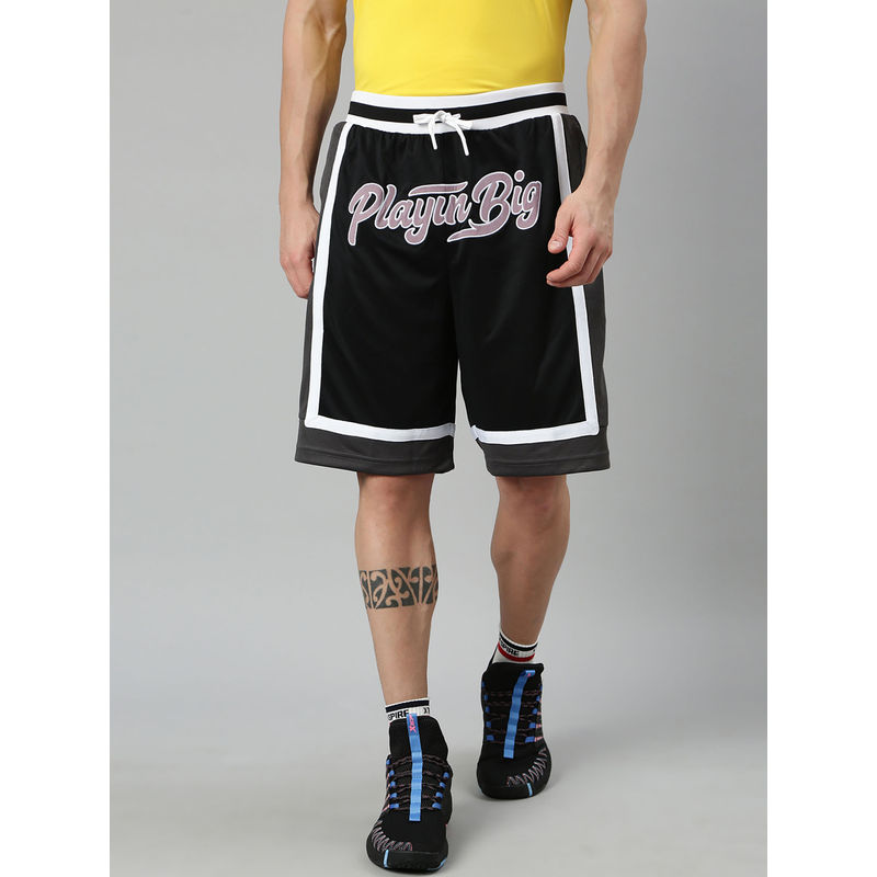 Xtep Black Color Blocked Loose Fit Basketball Series Shorts (S)