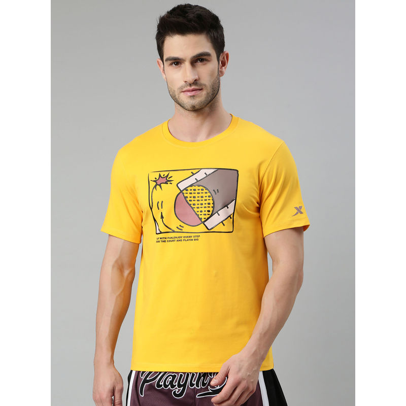 Xtep Yellow Printed Regular Fit Basketball T-Shirt (M)