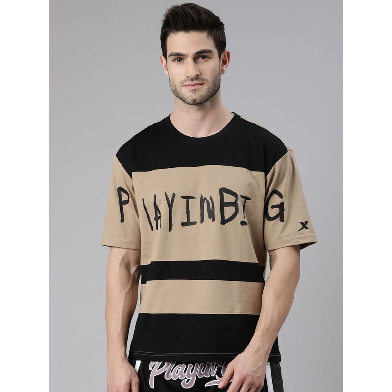 Xtep Brown Color Blocked Loose Fit Basketball Pull On T-Shirt (M)