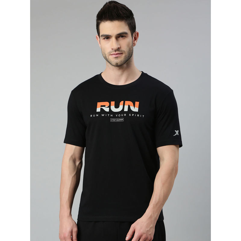 Xtep Black Printed Loose Fit Run Series Running T-Shirt (S)