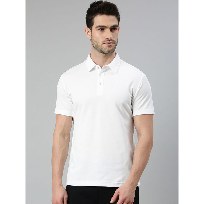 Xtep White Solid Regular Fit Solid Training Polo T-Shirt (S)