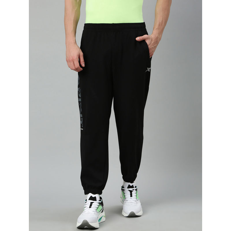 Xtep Black Printed Loose Fit Running Trackpants (S)