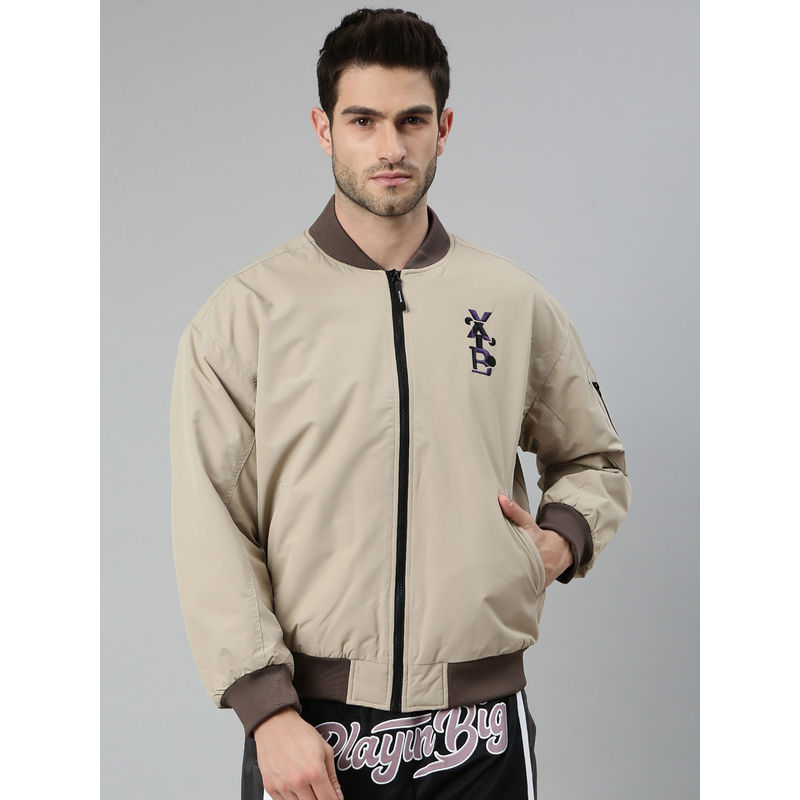 Xtep Beige Printed Loose Fit Zipper Basketball Jacket (S)