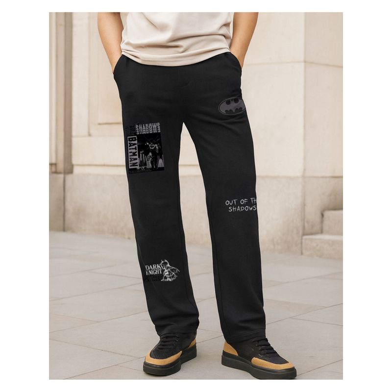 Bewakoof Official DC Men's Black Batman Graphic Printed Oversized Track Pants (S)