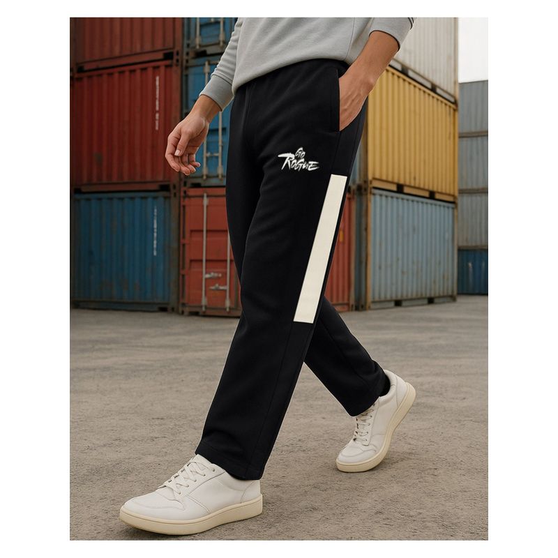 Bewakoof Men's Black Go Rogue Color Block Oversized Track Pants (S)