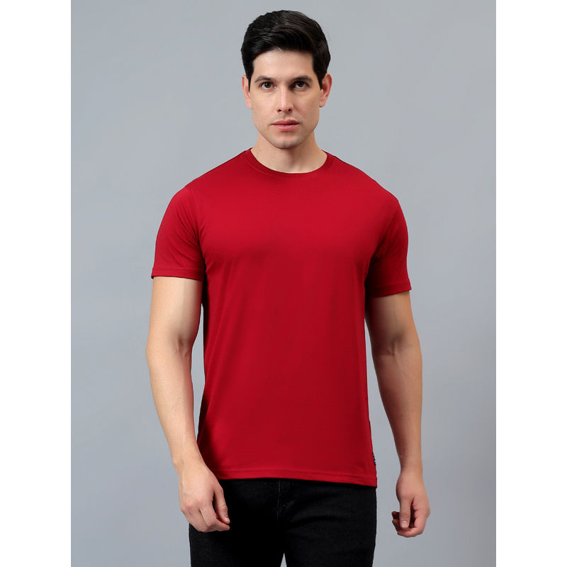 Cantabil Men Solid Maroon Half Sleeves Casual T-Shirt (XL)