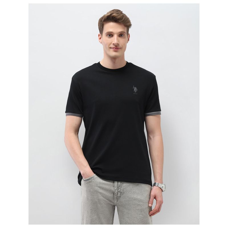 U.S. Polo Assn. Denim Co. Mens Solid Slim Fit Black and Gold T-Shirt (L)