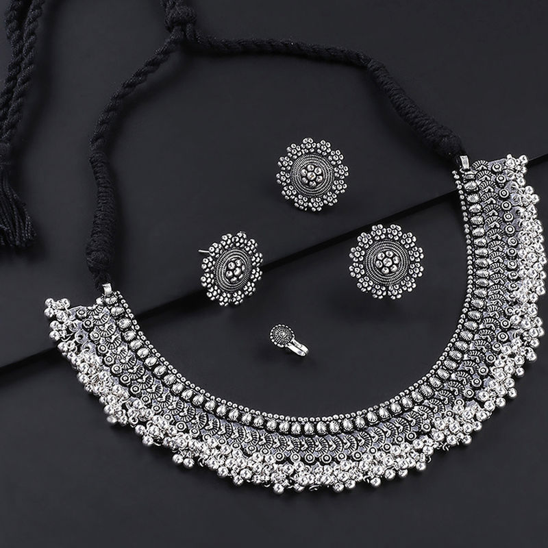 Buy Yellow Chimes Silver Oxidised Choker Jewellery Set Online