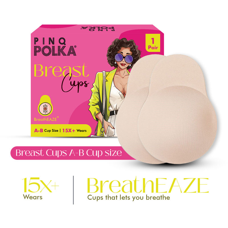 PINQ POLKA Breast Cups Nude Reusable Push Up Silicone Bra Boob Tape Skin Friendly