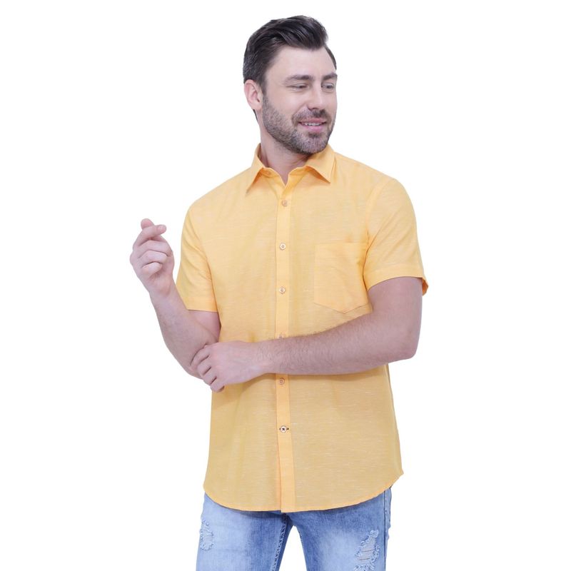Southbay Men Linen Cotton Yellow Half Sleeve Casual Shirt (M)
