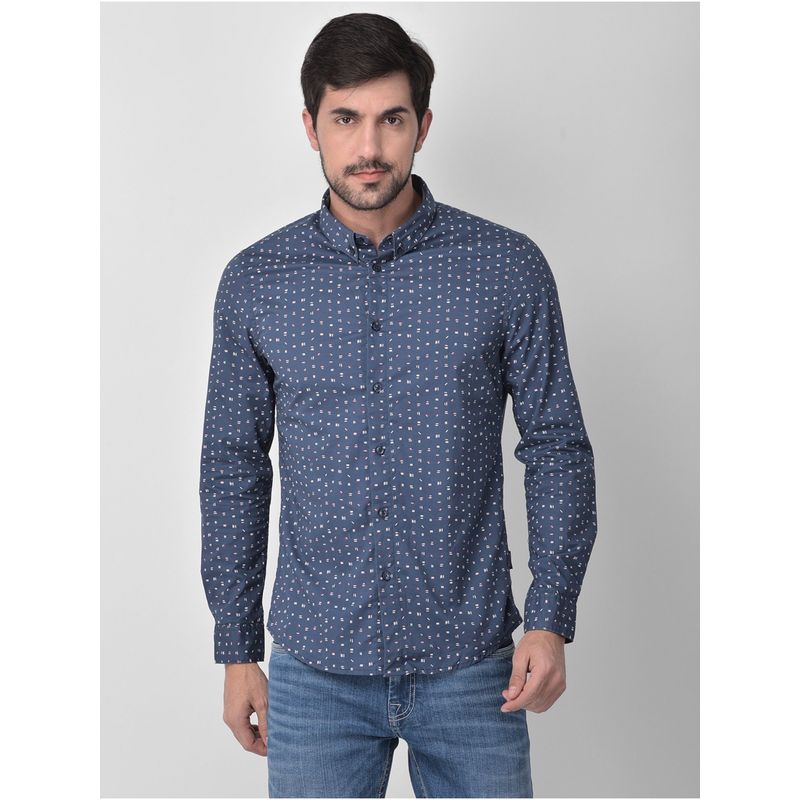 WOODLAND Blue Printed Casual Shirt (L)