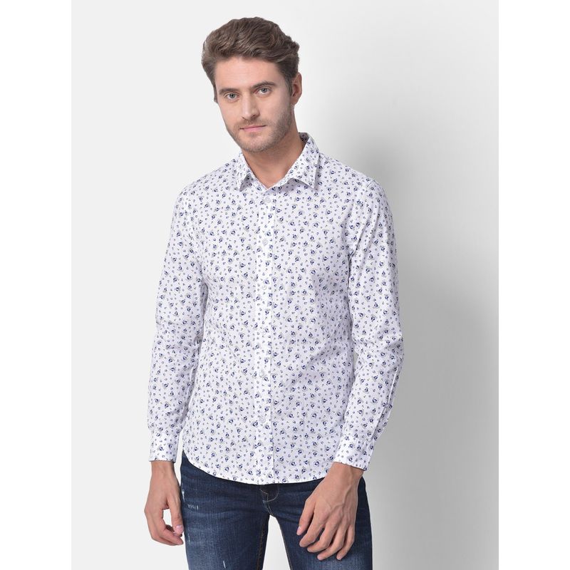 WOODLAND White Printed Casual Shirt (L)