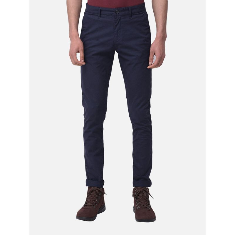 WOODLAND Navy Blue Solid Chinos (32)