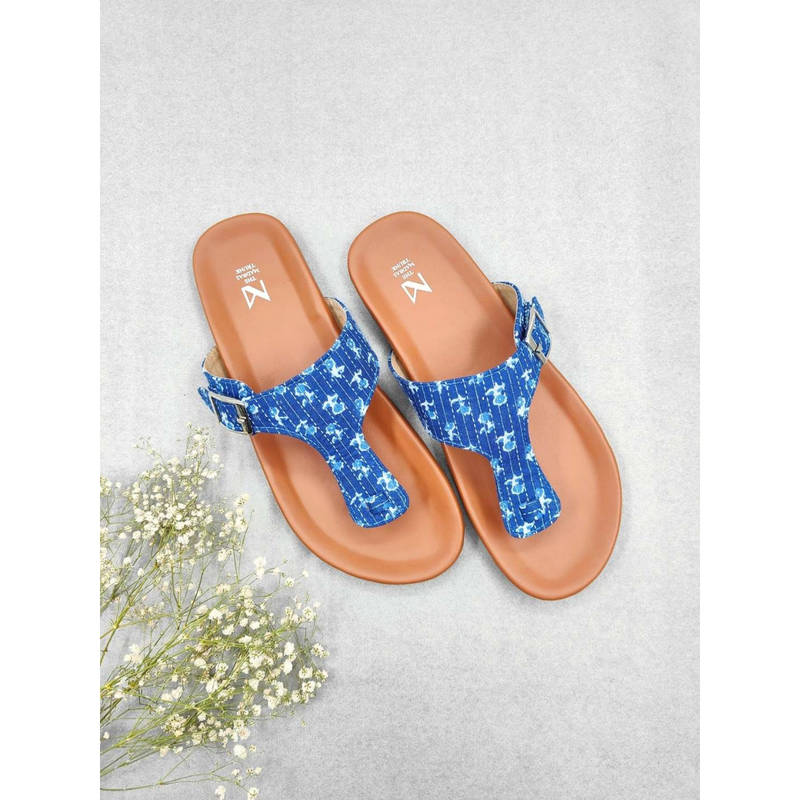 The Madras Trunk Women Athena Flat Sandals Tan & Blue (EURO 36)